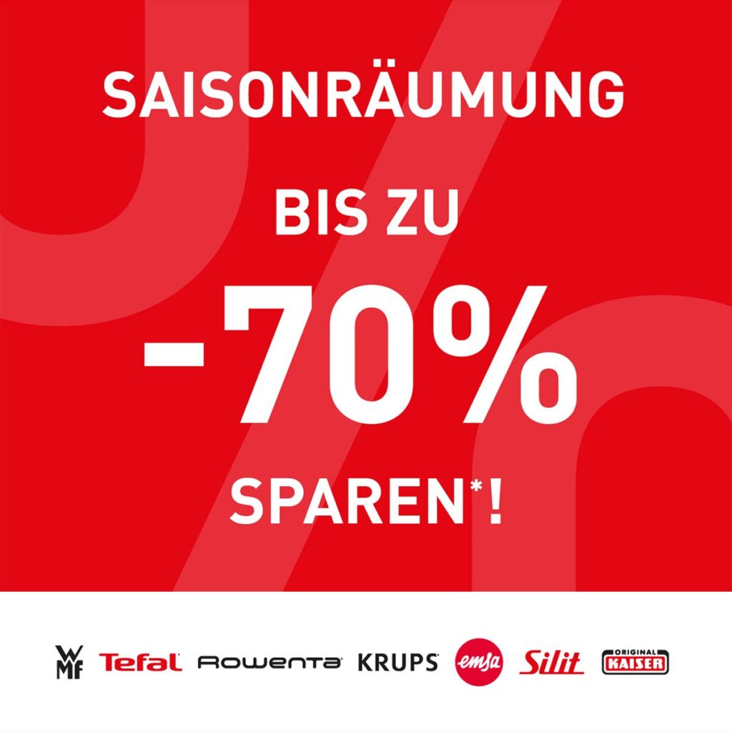 Saisonräumung bis zu 70 % Rabatt bei Tefal