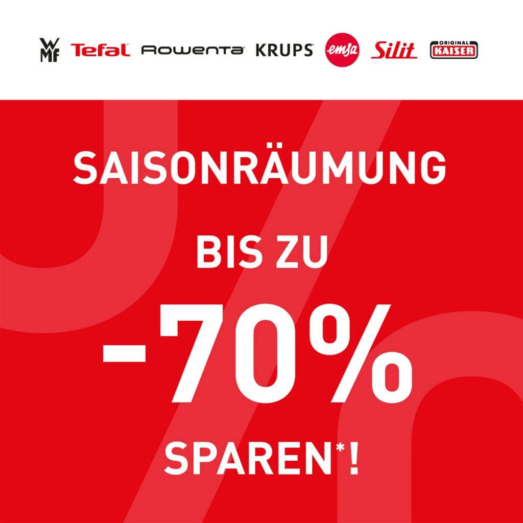 Saisonräumung bis zu 70 % Rabatt bei WMF