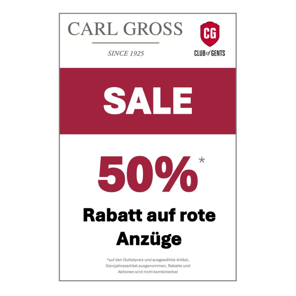 50 % Rabatt* auf rote Anzüge