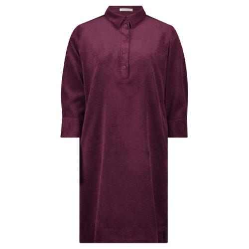 Bordeauxrotes Betty & Co Cordkleid mit Hemdkragen, Knopfleiste und 3/4-Arm, freigestellt auf weißem Hintergrund