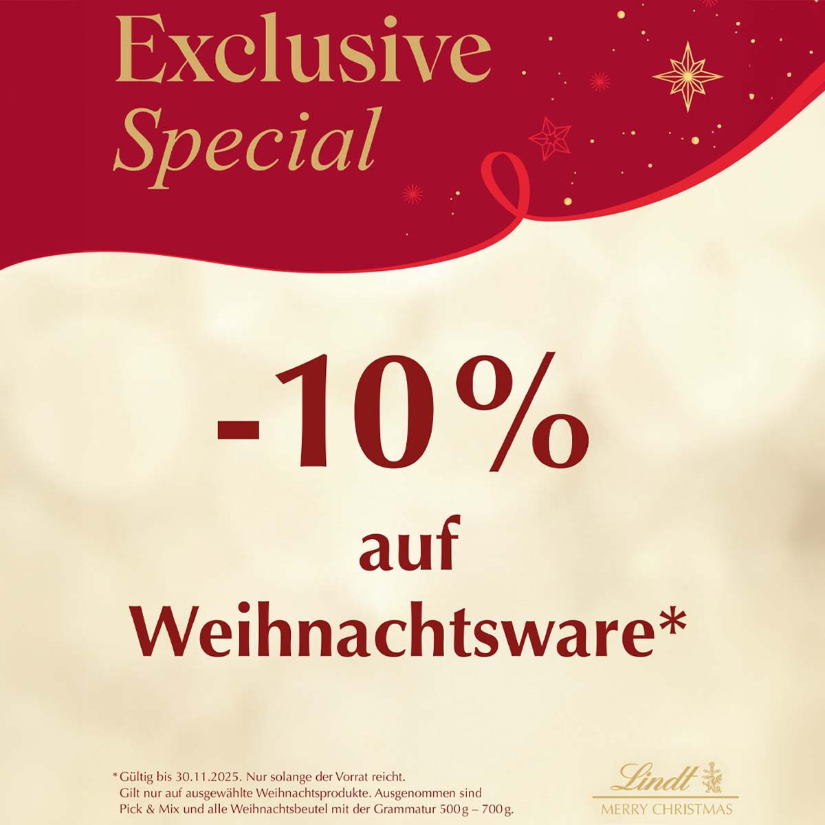 Lindt 10% Rabatt Weihnachtsartikel