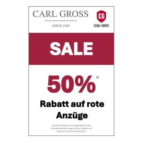 50 % Rabatt* auf rote Anzüge