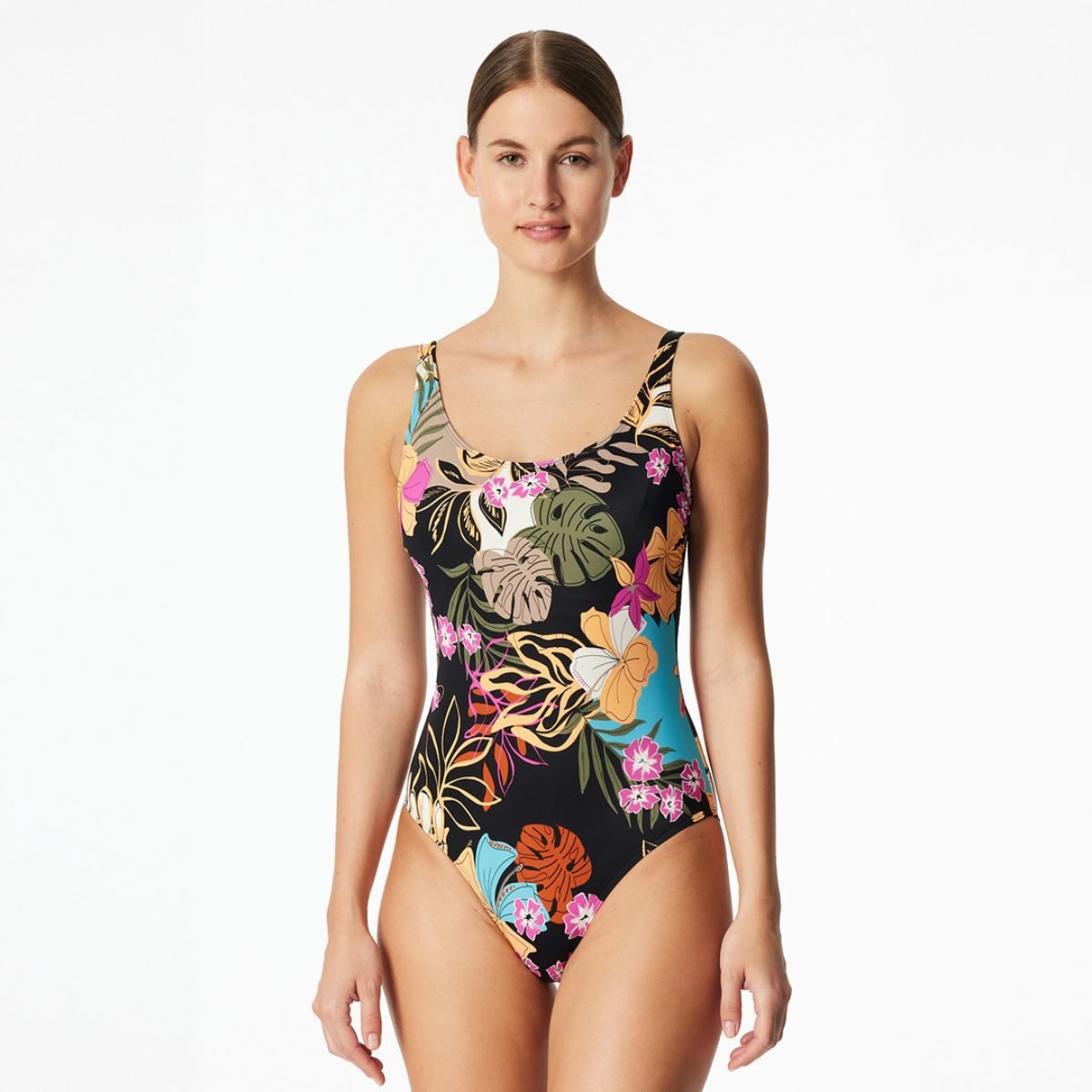 Badeanzug Jersey Blumen multicolor - Aqua